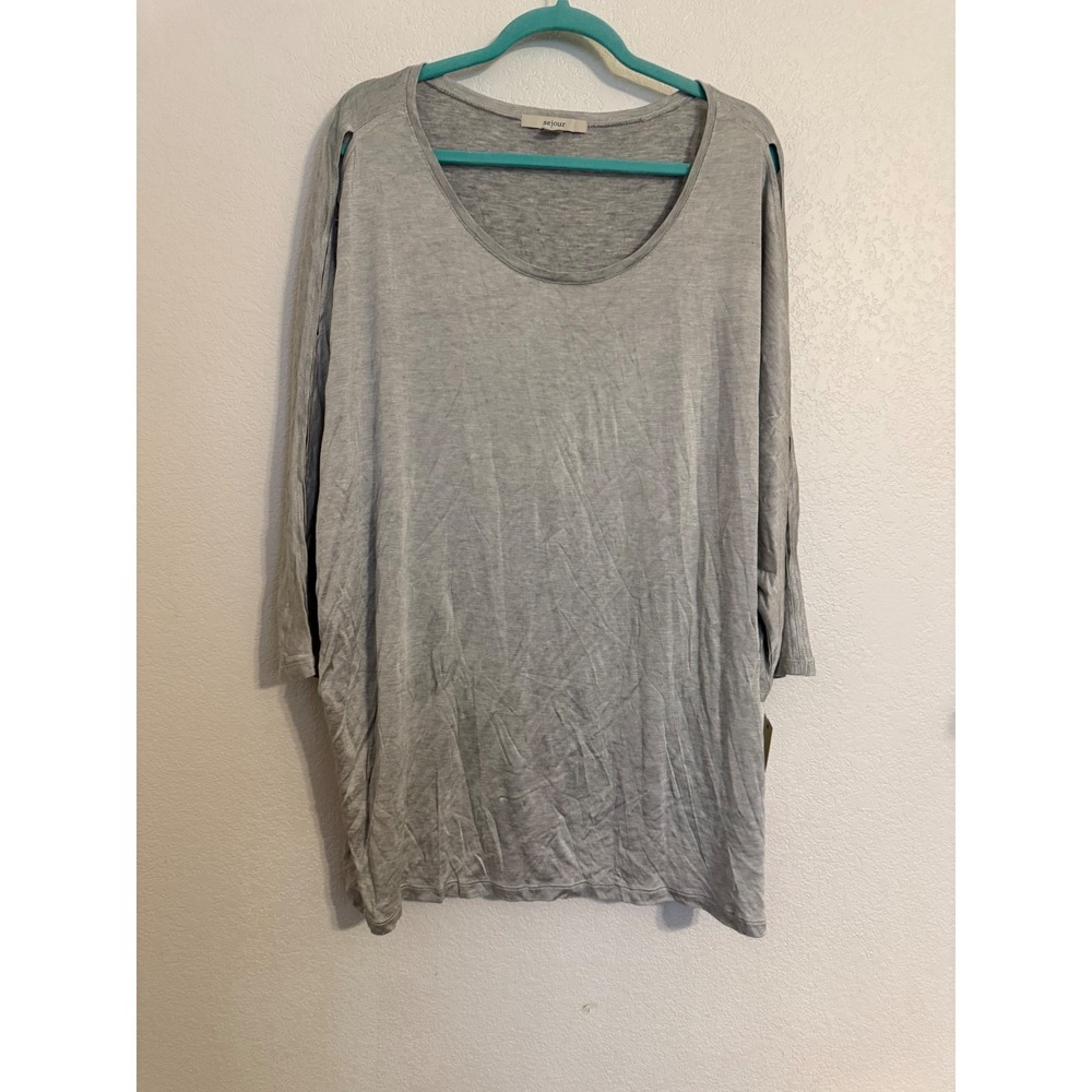 Sejour Gray Cold Shoulder Slit Sleeve 3/4 Sleeve Tunic Top‎ Plus Size 3X